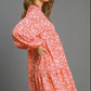 Umgee Full Size Two Tone Print Balloon Sleeve Tiered Dress Plus Size