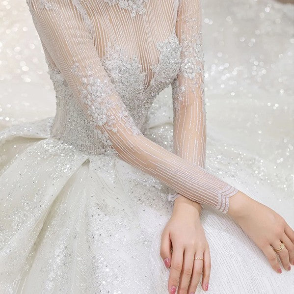 Long Sleeve French Vintage Light Wedding Dress Bride - Enfance-Heureuse