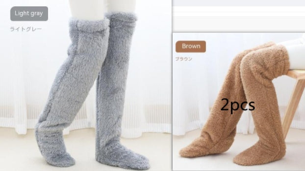 Over Knee High Fuzzy Long Socks Winter Warm Cold Leg Knee Joint Cold-proof Stockings Home Floor Sleeping Socks - Enfance-Heureuse