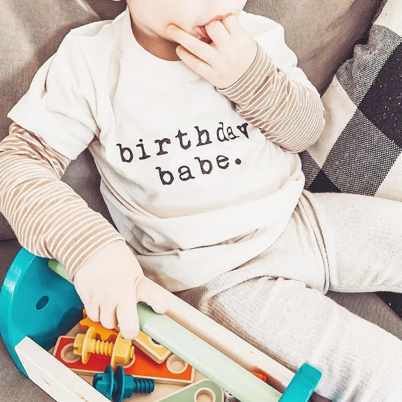 New Children's Baby Half-sleeve Magenta Letter Birthday Print Tops - Enfance-Heureuse