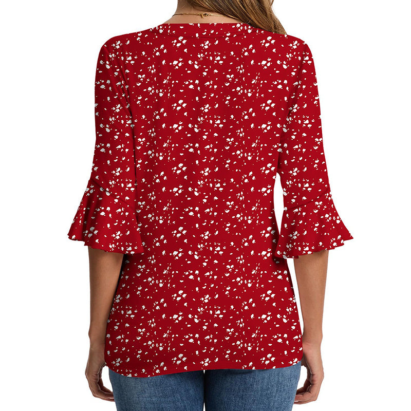 Womens Ruffle 3 4 Sleeve Chiffon Blouses Dressy Casual Trendy Shirts V Neck Business Work Top - Enfance-Heureuse