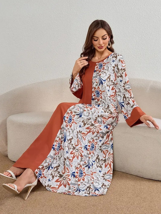 Women's Printed Long Skirt - Polyester Fiber, Machine Washable, Opaque - Enfance-Heureuse