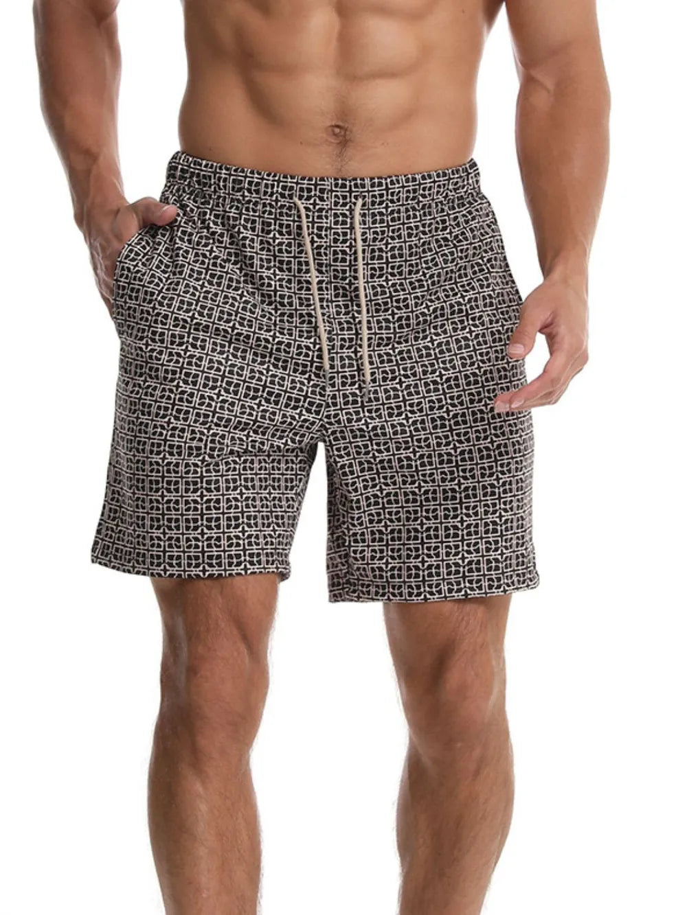 Men's Drawstring Printed Shorts with Pockets - Enfance-Heureuse