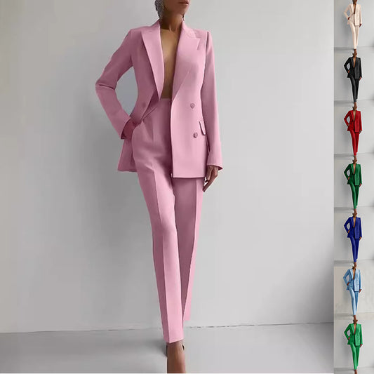 Casual Suits Fashion Long Sleeve Single-breasted Jacket Top And Slim Fit Trousers Women's Business Suits - Enfance-Heureuse