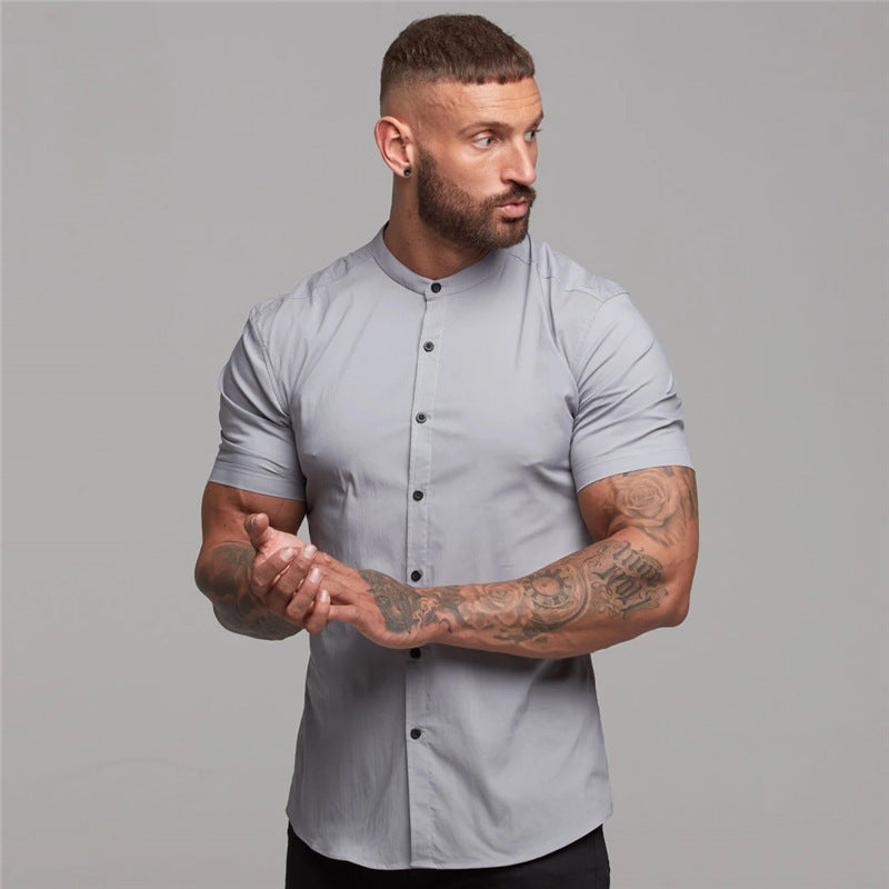 New Summer Shirt Fitness Clothing Cotton Tops Short Sleeve Sports Shirts Brand Mens Short Cool Casual Fashion Breathable Shirt - Enfance-Heureuse