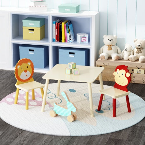 Solid Wood Children's Table And Two Chairs Set - Enfance-Heureuse