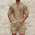 Men Tracksuits Summer Fashion Solid Loose Casual Two Pieces Lapel Button Shirt Shorts Beach Holiday All-match Outfits Male - Enfance-Heureuse