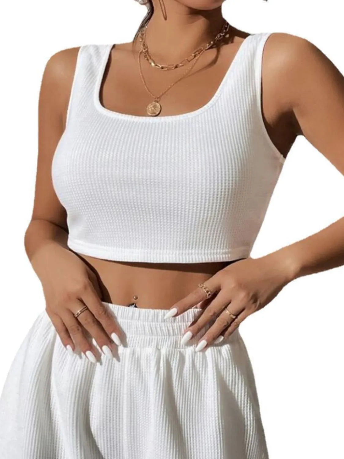 Full Size Wide Strap Tank and Shorts Set Plus Size - Enfance-Heureuse