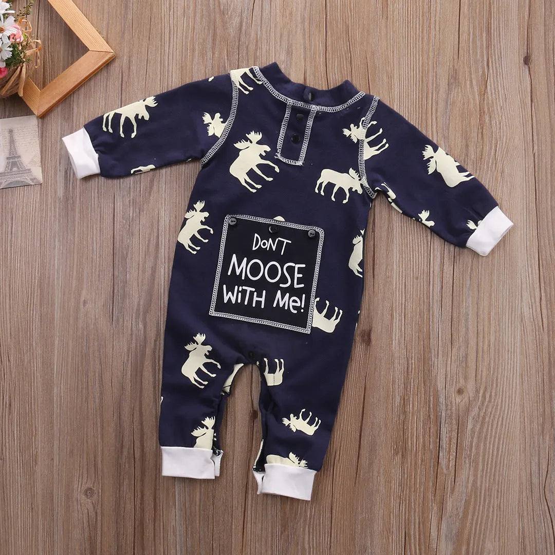 Infant Children's Clothing Cotton Long-sleeved Fawn Print Jumpsuit - Enfance-Heureuse