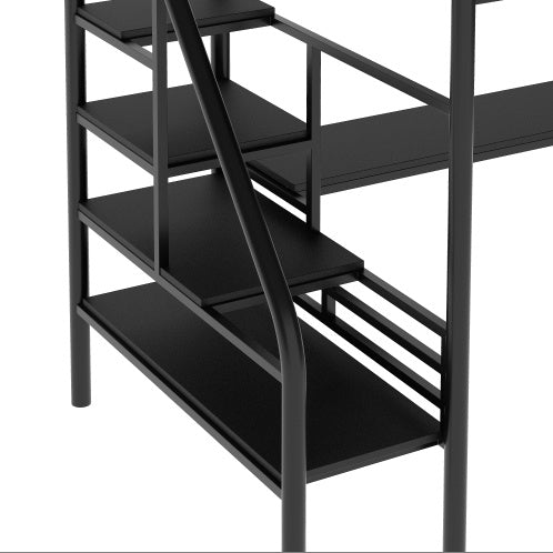 Metal Loft Bed Frame With Desk, No Box Spring Needed,Twin ,Black - Enfance-Heureuse