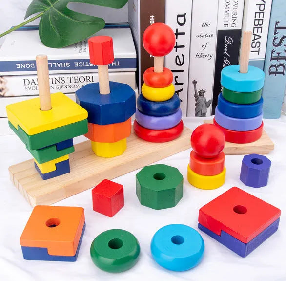 Three pillar intelligence tower wooden educational toy - Enfance-Heureuse
