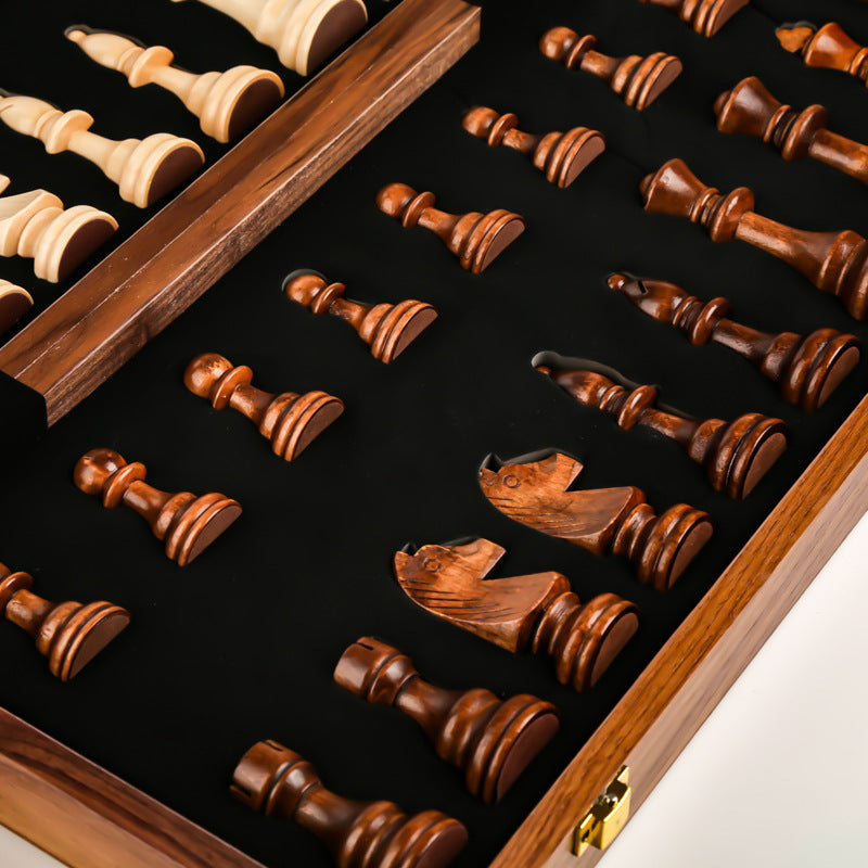 Chess Solid Wood Set Large Children's Wooden Folding Chessboard - Enfance-Heureuse