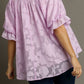 Umgee Full Size Jacquard Round Neck Ruffled Puff Sleeve Blouse Plus Size