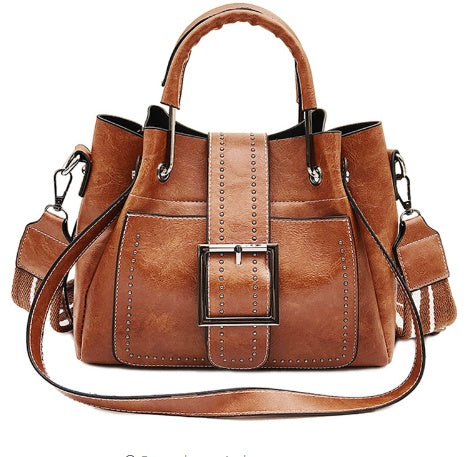 Double Leather Bucket Bag Handbag - Enfance-Heureuse