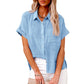 Summer Lapel Short Sleeve Shirt With Pockets Fashion Casual Solid Color Button Tops Women's Clothing - Enfance-Heureuse