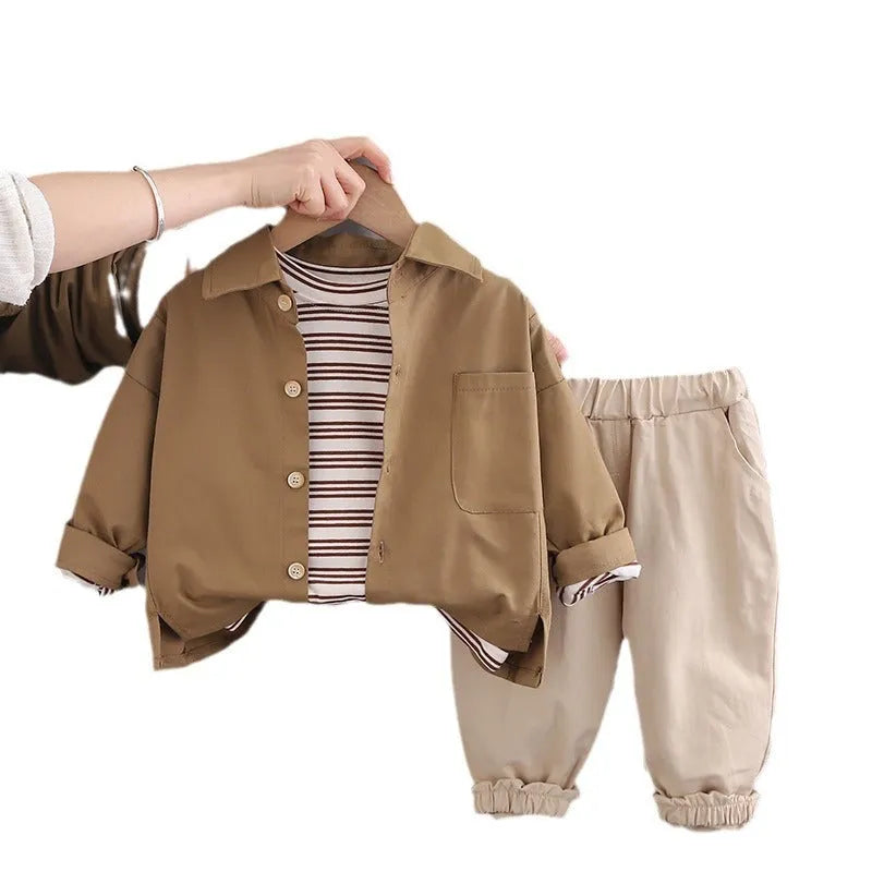 Boys Spring Clothing New Baby Child Clothes Handsome Long Sleeve Three-piece Suit - Enfance-Heureuse