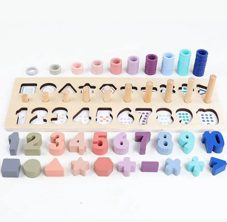Wooden three-in-one color digital shape logarithmic board - Enfance-Heureuse
