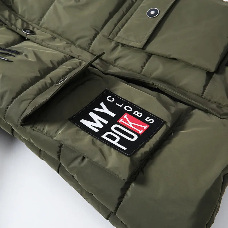 Veste matelassée en coton chaud avec grand col en fourrure pour garçon