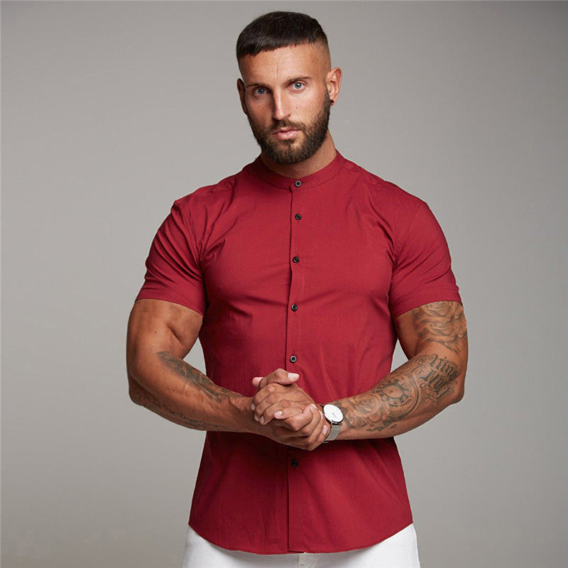 New Summer Shirt Fitness Clothing Cotton Tops Short Sleeve Sports Shirts Brand Mens Short Cool Casual Fashion Breathable Shirt - Enfance-Heureuse