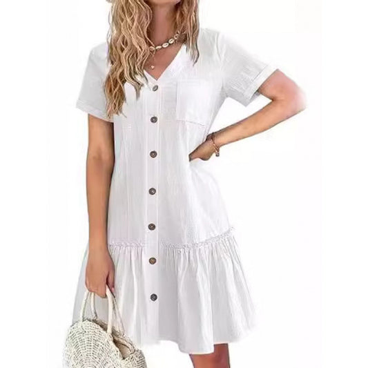 Women's Loose Summer Cotton And Linen Dress - Enfance-Heureuse