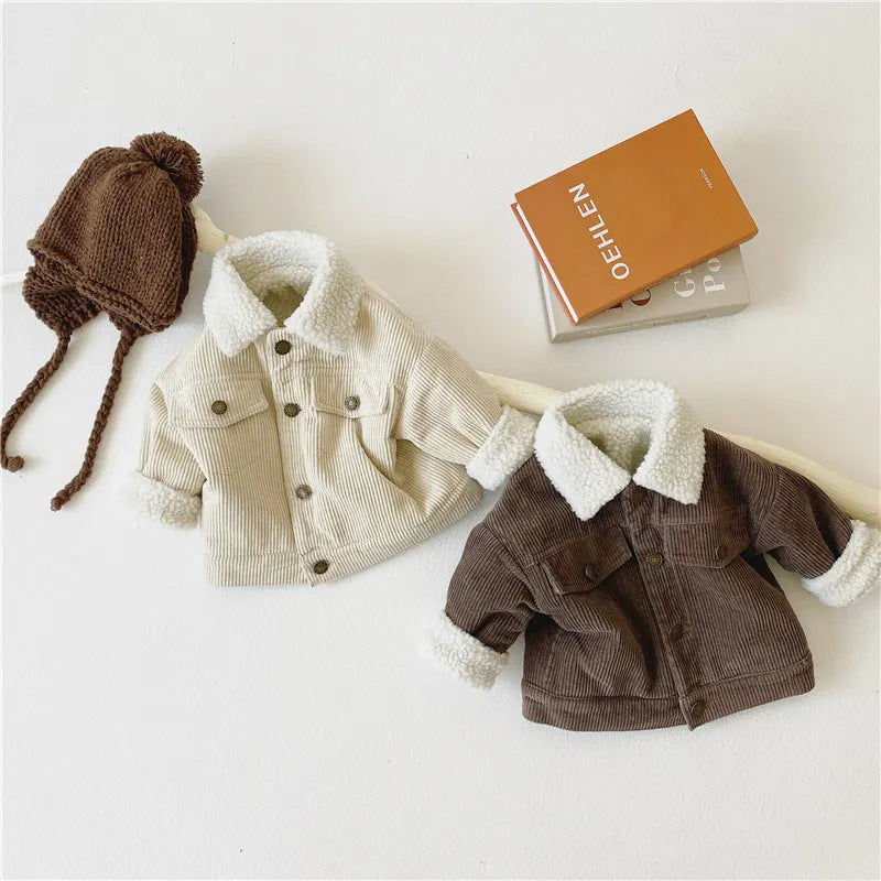 Children's Plush And Thickened Lamb Coat Corduroy Jacket - Enfance-Heureuse