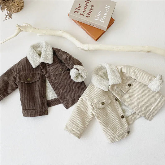 Children's Plush And Thickened Lamb Coat Corduroy Jacket - Enfance-Heureuse