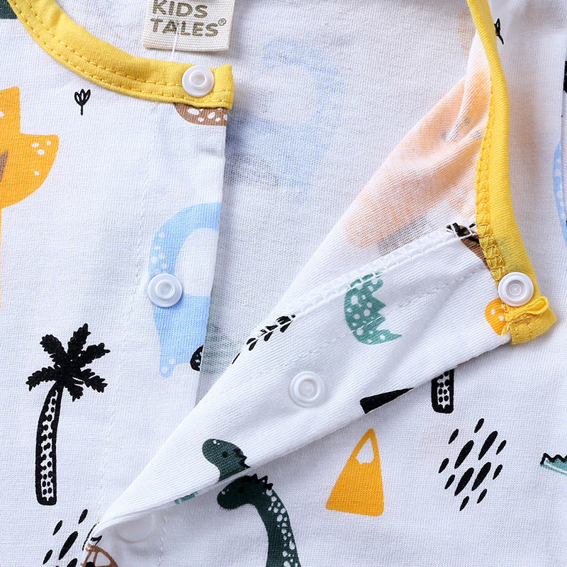 Baby Clothes One-piece Cartoon Dinosaur Short-sleeved Baby Romper - Enfance-Heureuse