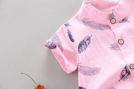 Infantile enfants bébé plume dessin animé chemise à manches courtes Shorts deux pièces costume - Enfance-Heureuse