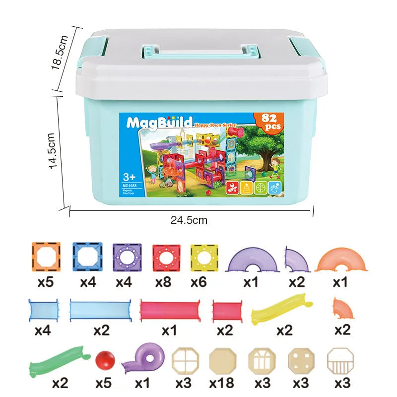 Magnetic Sheet Building Block Designer Magnet Maze Race Run Ball Marble Track Funnel Slide Brick Education DIY Toys For Children - Enfance-Heureuse