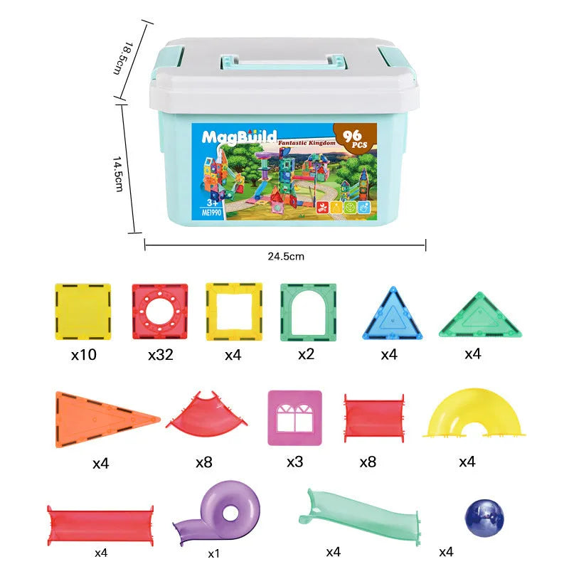 Magnetic Sheet Building Block Designer Magnet Maze Race Run Ball Marble Track Funnel Slide Brick Education DIY Toys For Children - Enfance-Heureuse