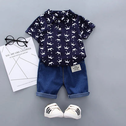 Children's Polo Shirt Suit Summer Male Crown Short-sleeved Baby Clothing - Enfance-Heureuse