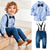 Boy's baby cotton long-sleeved collar shirt denim suspenders trousers suit - Enfance-Heureuse