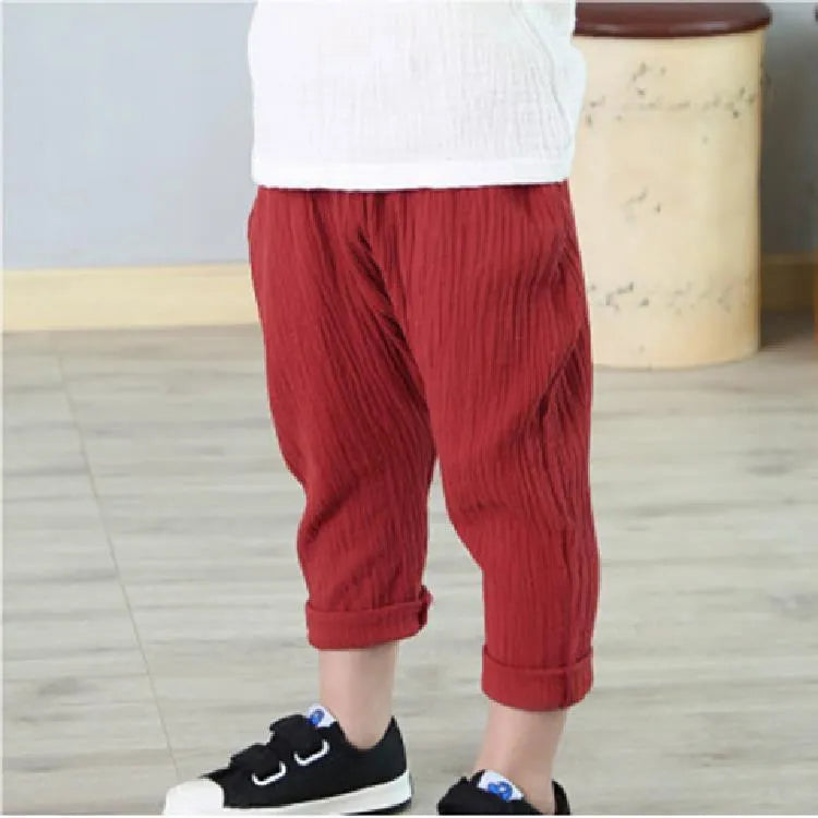 New Summer Kids Cotton And Linen Cropped Trousers Casual Harem Pants - Enfance-Heureuse