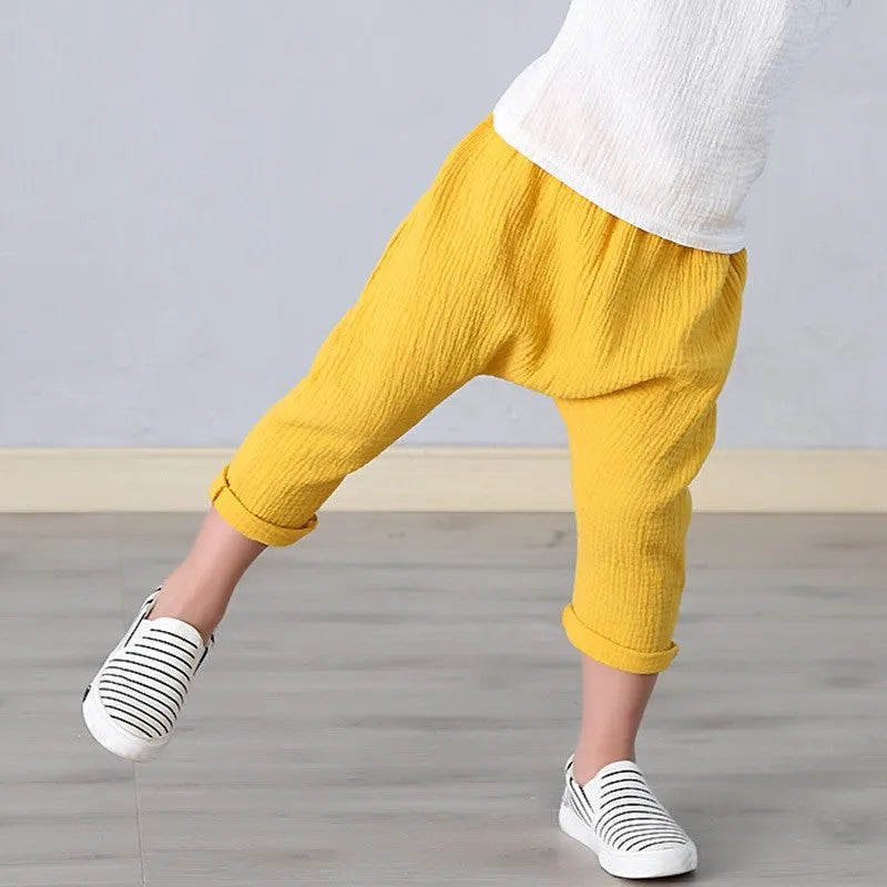 New Summer Kids Cotton And Linen Cropped Trousers Casual Harem Pants - Enfance-Heureuse