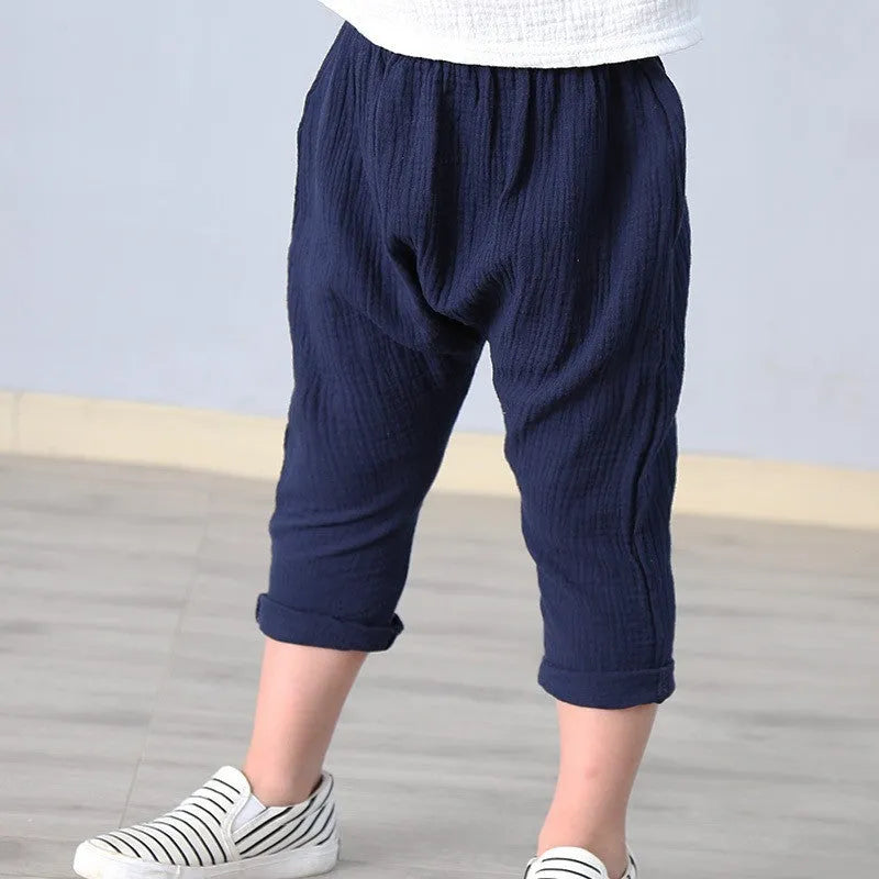 New Summer Kids Cotton And Linen Cropped Trousers Casual Harem Pants - Enfance-Heureuse