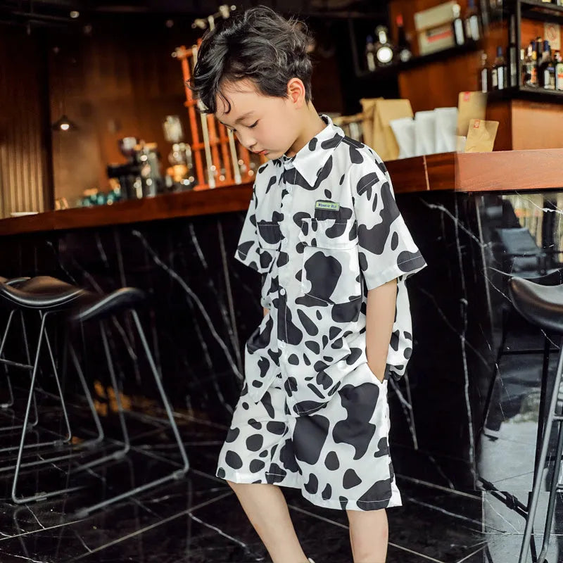 Garçons D'été Vêtements Net rouge Costume Beau 2021 Nouveau Style À La Mode Étrangères Enfants Grand Garçon D'été à manches Courtes Coréenne style Marée Marque - Enfance-Heureuse