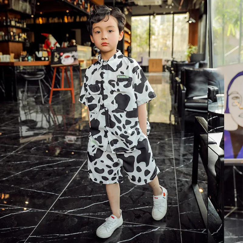 Garçons D'été Vêtements Net rouge Costume Beau 2021 Nouveau Style À La Mode Étrangères Enfants Grand Garçon D'été à manches Courtes Coréenne style Marée Marque - Enfance-Heureuse