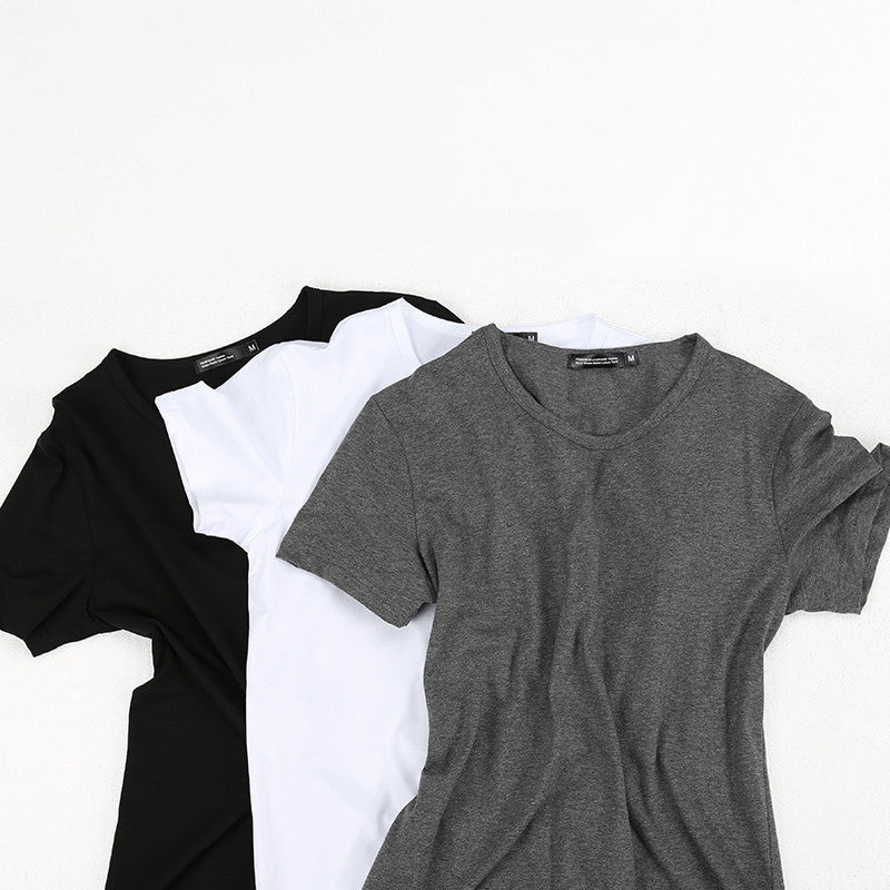 3 Pieces Solid Color Short Sleeved T-Shirt Mens Clothes Summer Slim Round Neck Half-Sleeved Tight-Fitting Trendy Cotton Bottoming Shirt Men - Enfance-Heureuse