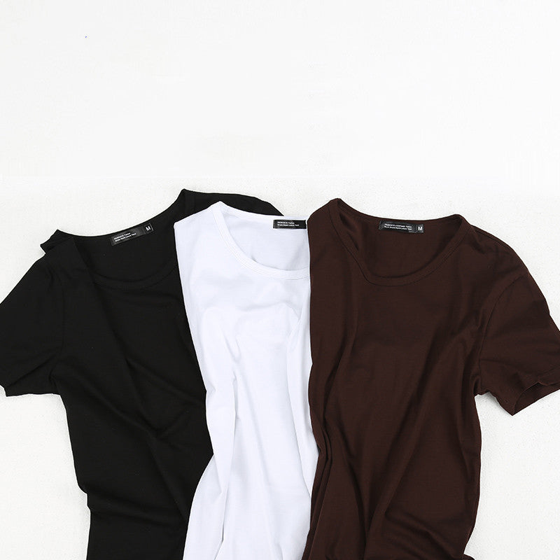 3 Pieces Solid Color Short Sleeved T-Shirt Mens Clothes Summer Slim Round Neck Half-Sleeved Tight-Fitting Trendy Cotton Bottoming Shirt Men - Enfance-Heureuse