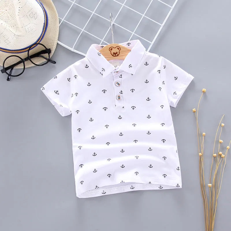 Anchor Print Little Boy's Children's Suit Korean Short Sleeve T-Shirt Children's Wear - Enfance-Heureuse