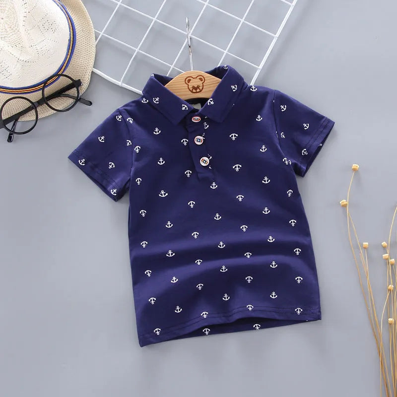 Anchor Print Little Boy's Children's Suit Korean Short Sleeve T-Shirt Children's Wear - Enfance-Heureuse
