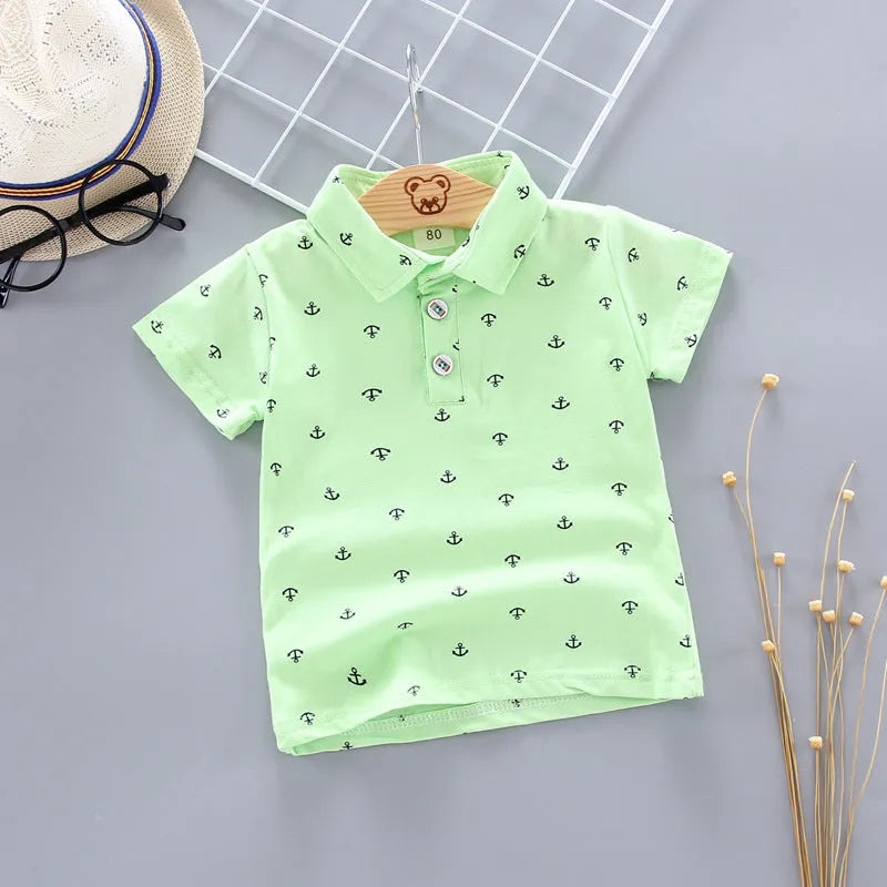 Anchor Print Little Boy's Children's Suit Korean Short Sleeve T-Shirt Children's Wear - Enfance-Heureuse