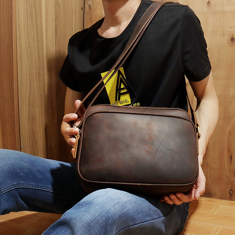 New Mens Single Shoulder Messenger Bag Retro Cowhide Casual Business Document Messenger Bag - Enfance-Heureuse