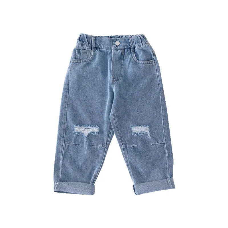 Fashion Simple Children's Loose Ripped Jeans - Enfance-Heureuse