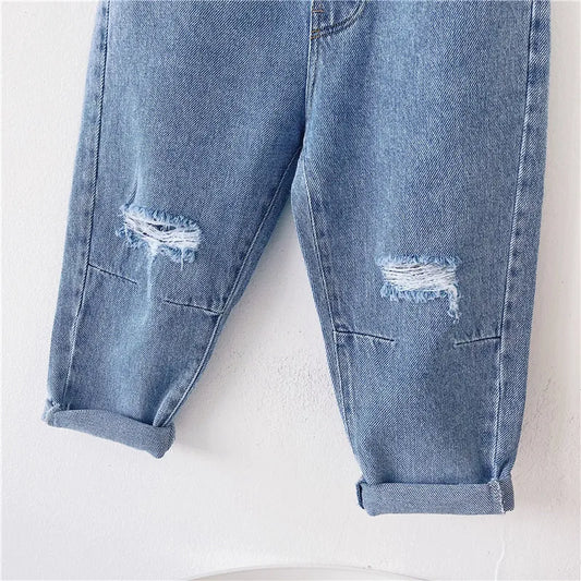 Fashion Simple Children's Loose Ripped Jeans - Enfance-Heureuse