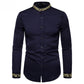 Gold Embroidery White Shirt Men Brand New Stand Collar Mens Dress Shirts Casual Slim Long Sleeve Chemise Homme Camisa Masculina - Enfance-Heureuse