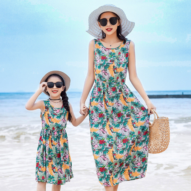 Mother And Daughter Vacation Beach Vest Long Skirt - Enfance-Heureuse
