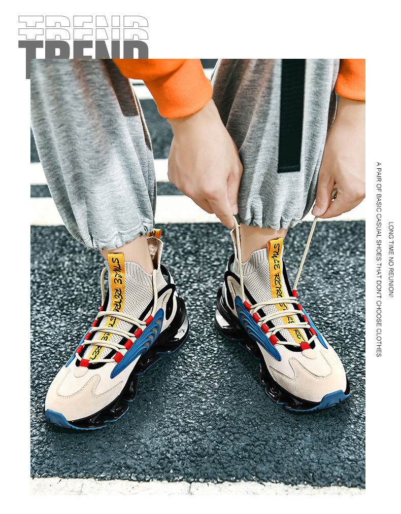 Breathable Fly Woven Mesh High-top Thick-soled Old Shoes Casual Sports Socks Running Shoes - Enfance-Heureuse