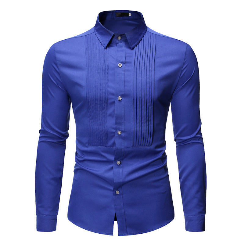 Royal Blue Wedding Tuxedo Shirt Men Brand Fashion Slim Fit Long Sleeve Mens Dress Shirts Business Casual Chemise Homme - Enfance-Heureuse