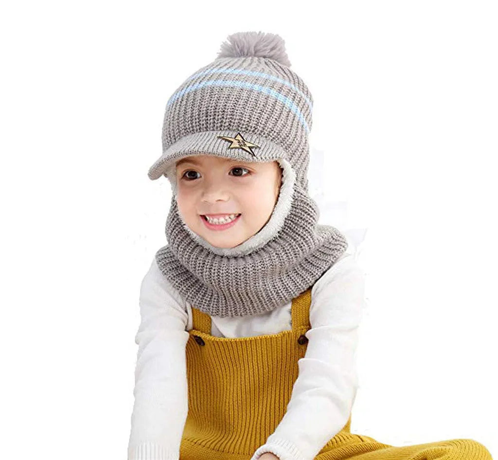 Enfants de Chapeau Tricoté Avec En Peluche Et Épais Chaud Oreille Protecteur - Enfance-Heureuse